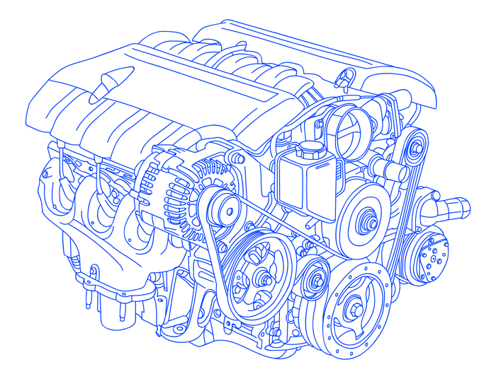 Hand Drawn Illustration of Newly Manufactured Engine Block