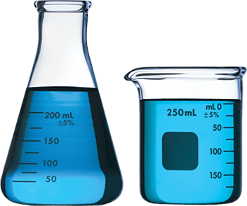 blue detergents in laboratory beakers