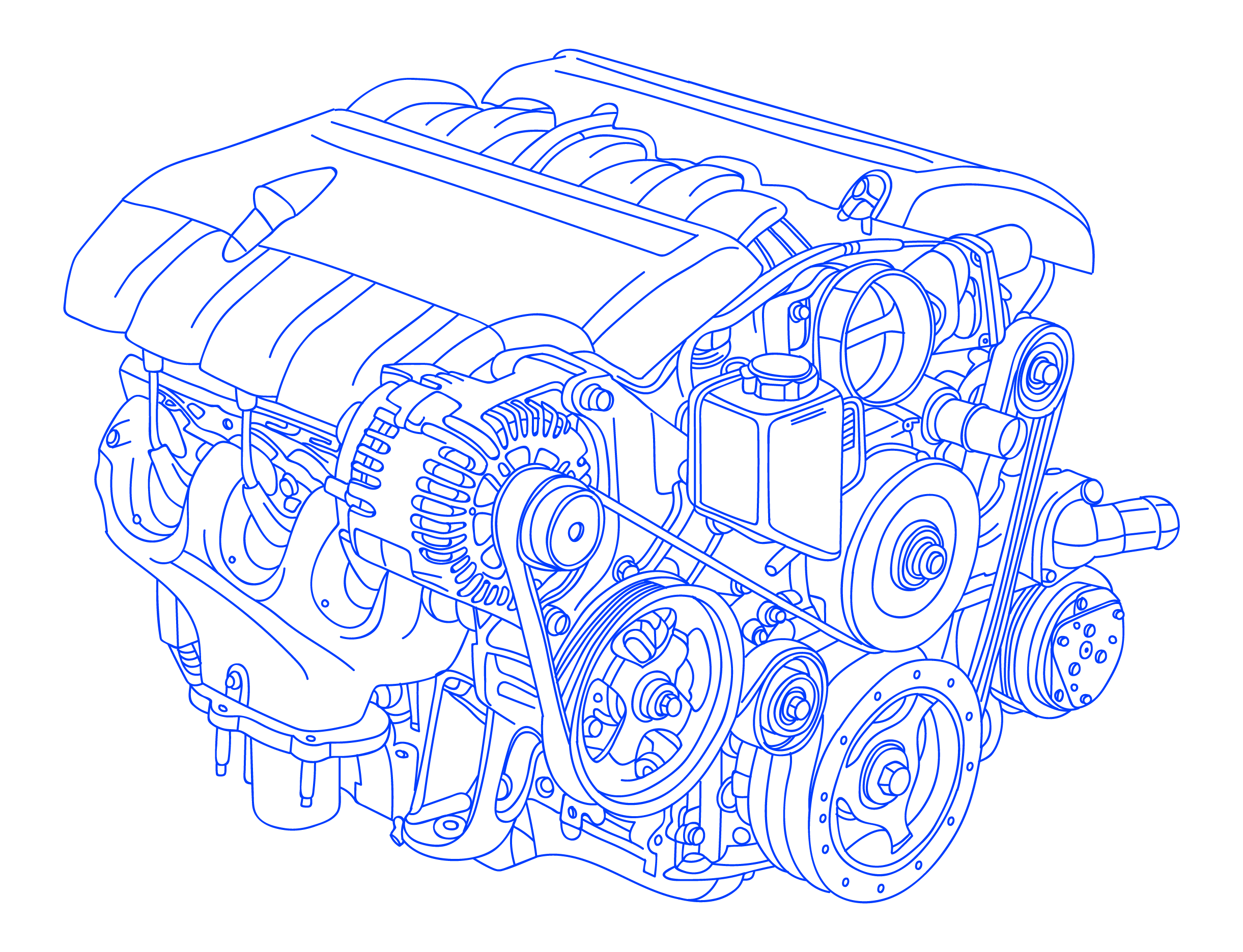 Hand Drawn Illustration of Newly Manufactured Engine Block