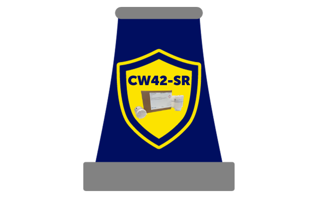 A cooling tower graphic showing the yellow metal corrosion inhibitor CW42-SR